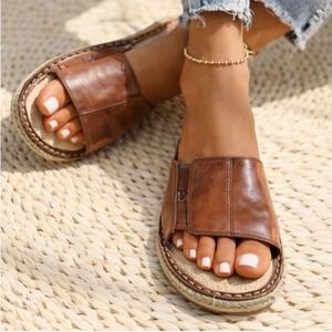 Earth Spirit Brown Gelron 2000 Leather Slide Sandals Comfort Slip On